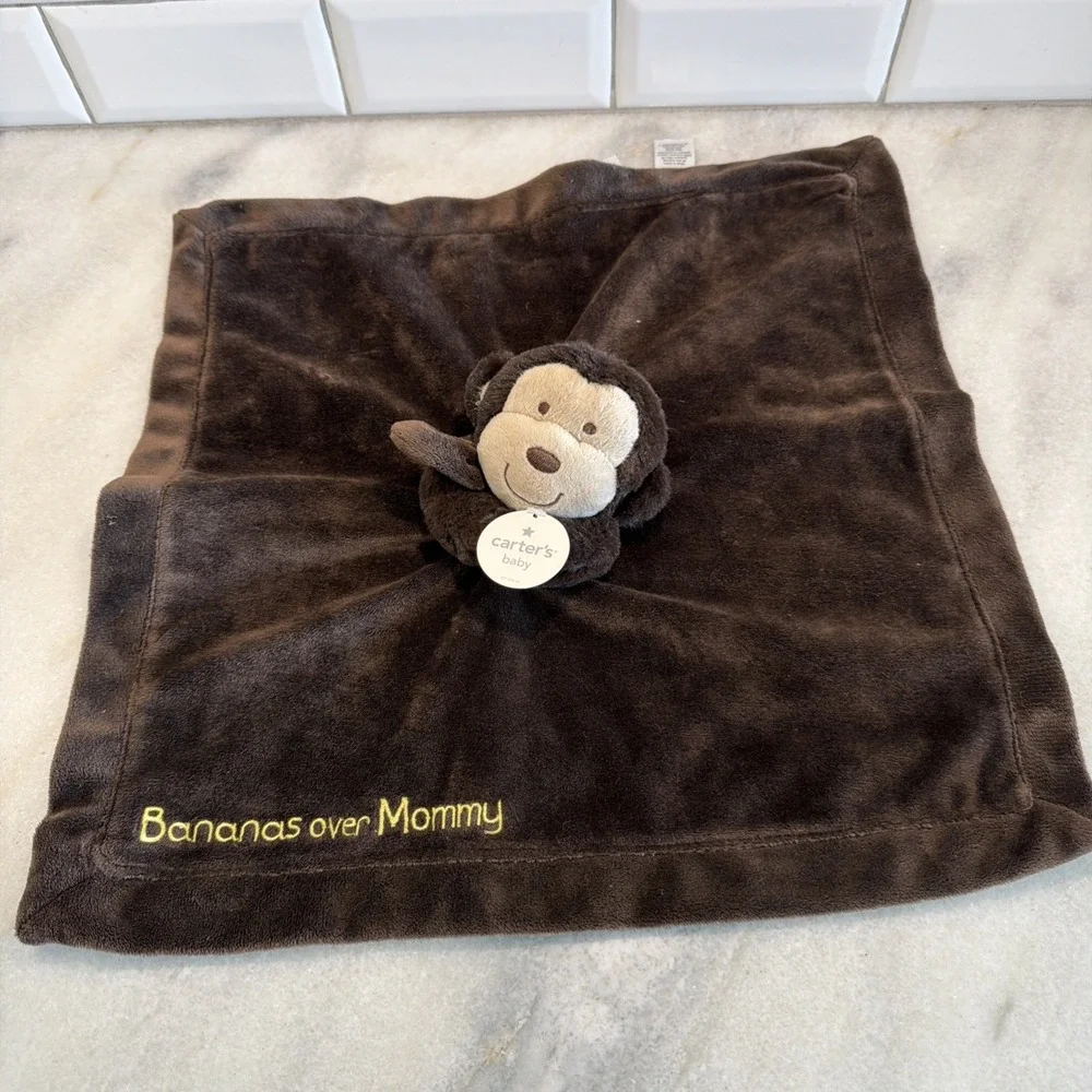 CARTERS Brown Bananas Over Mommy MONKEY Baby Lovey Security Blanket Rattle 2012